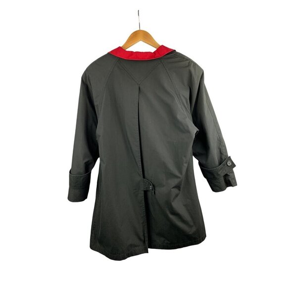 Kristen Blake Womens Black Trench Coat With Red Collar & Plaid Lining XS - Picture 2 of 4